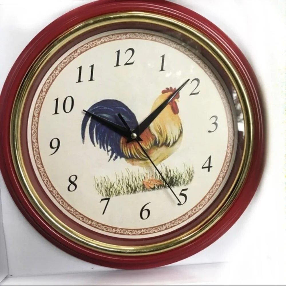 Rooster Wall Clock Round Colorful Retro Vintage Style Clock 12” Multicolor NEW